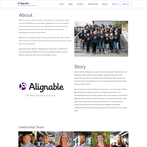 Alignable About Us Page Design