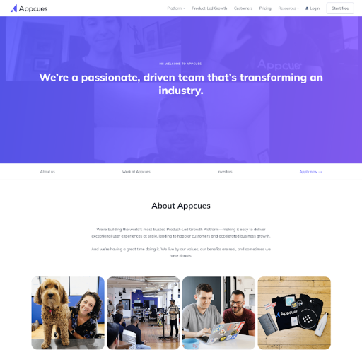 Appcues About Us Page Design