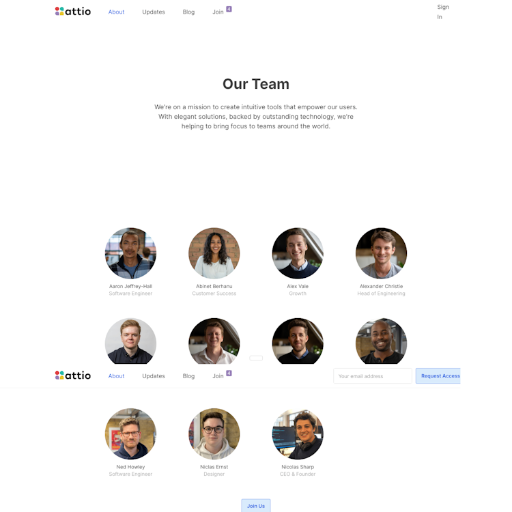 Attio About Us Page Design