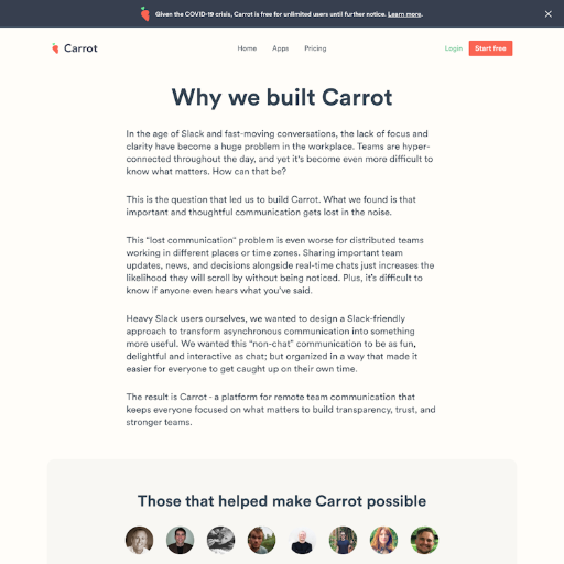 Carrot About Us Page Design