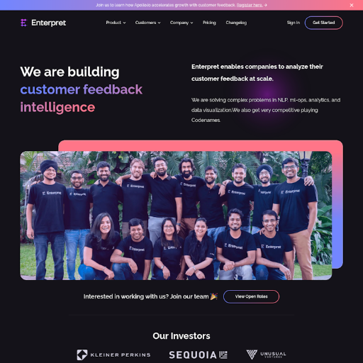 Enterpret About Us Page Design