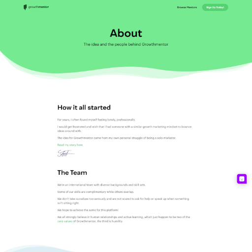 GrowthMentor About Us Page Design