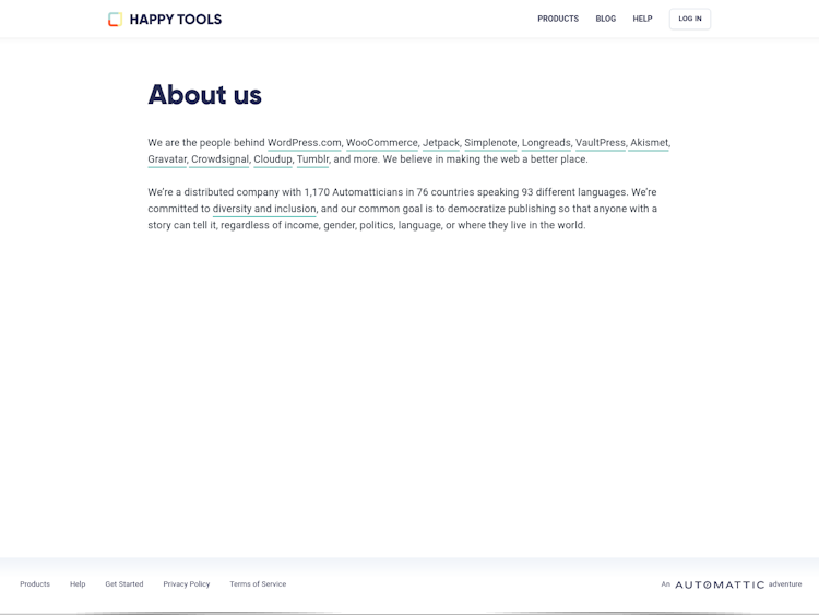 HappyTools About Us Page Design