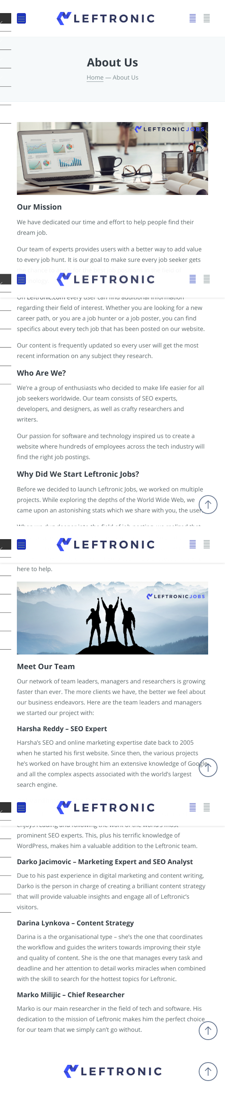 Leftronic About Us Page Design