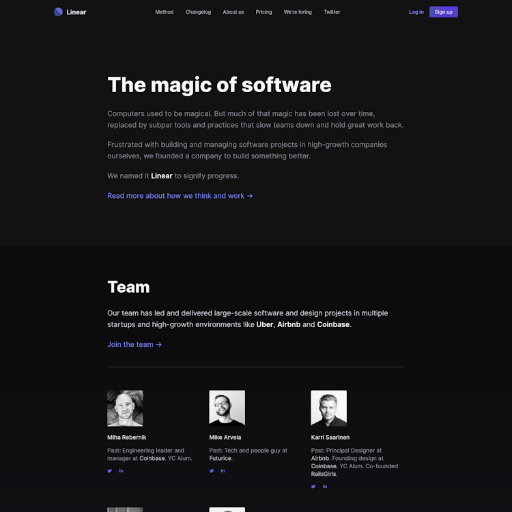 Linear About Us Page Design