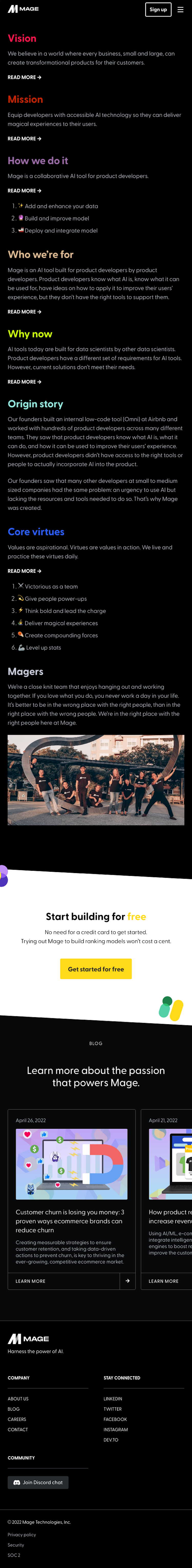 Mage About Us Page Design