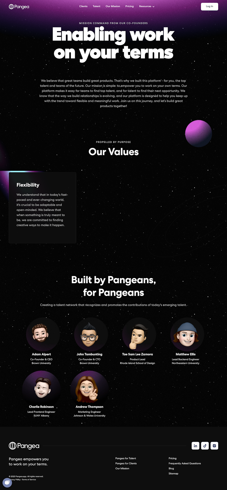 Pangea About Us Page Design