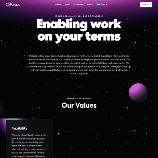 Pangea About Us Page Design