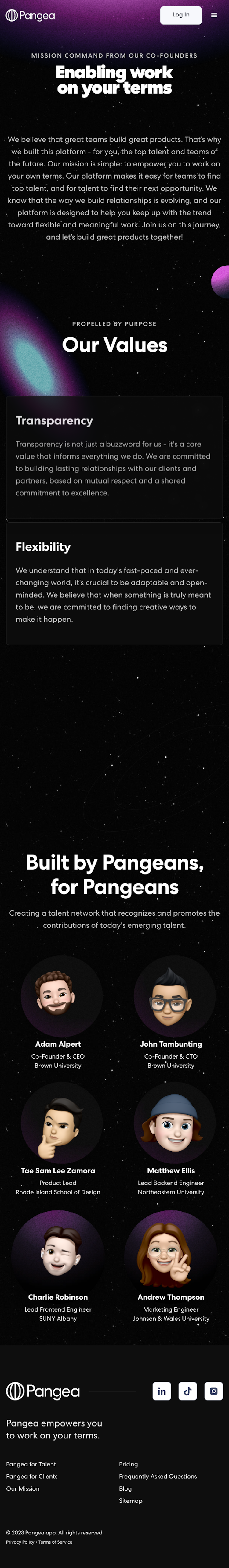 Pangea About Us Page Design