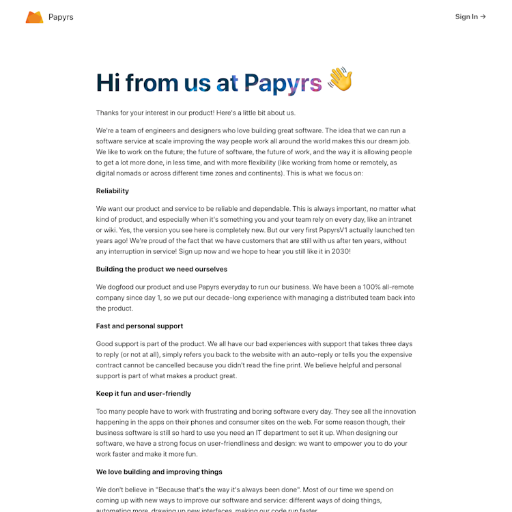 Papyrs About Us Page Design