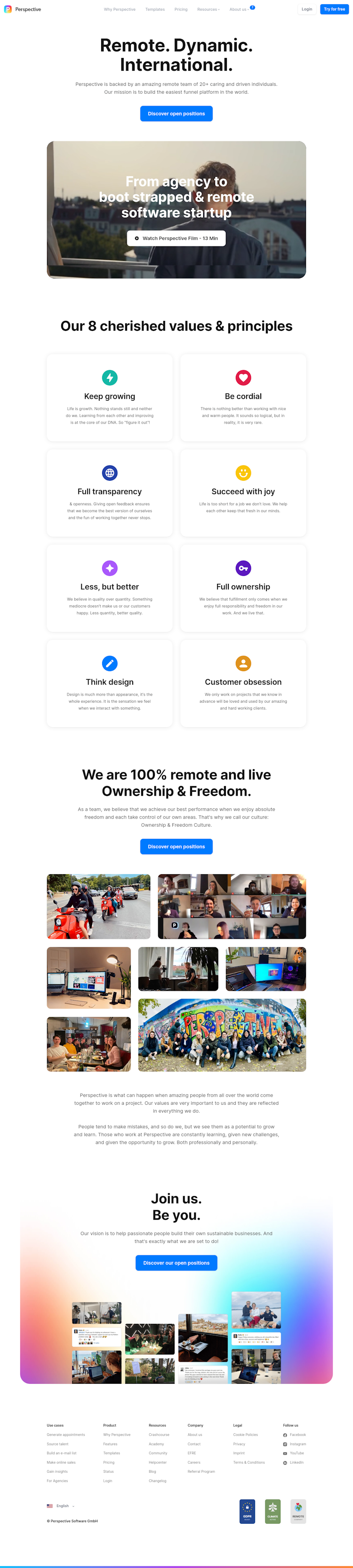 Perspective Funnels About Us Page Design