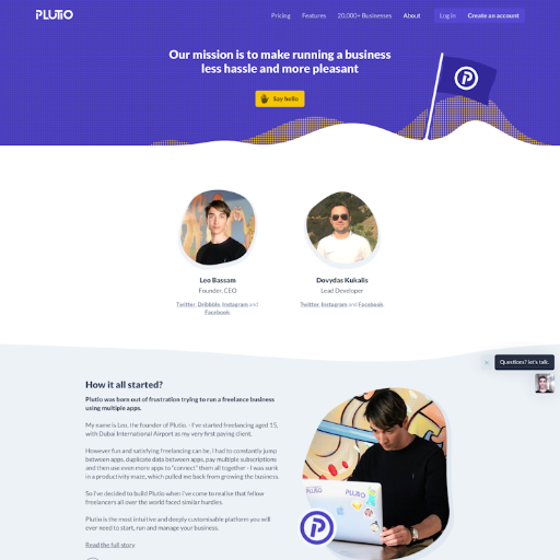 Plutio About Us Page Design