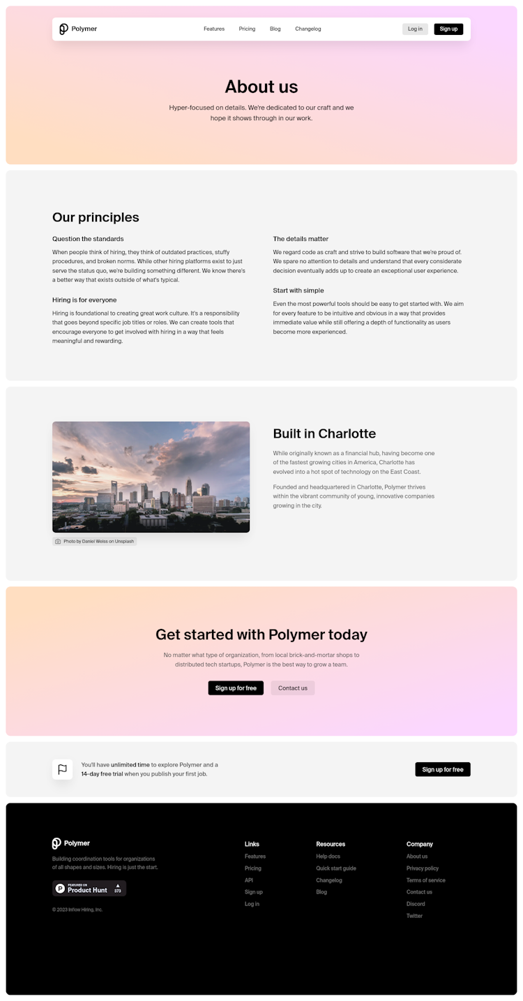 Polymer About Us Page Design