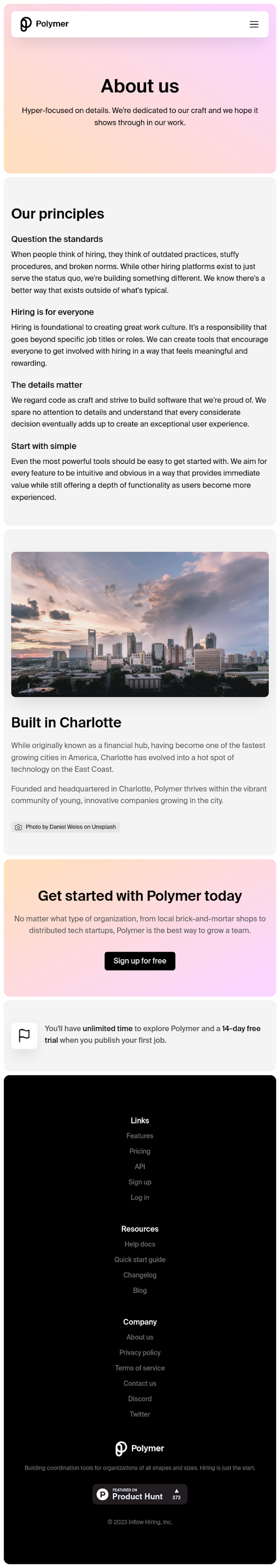 Polymer About Us Page Design