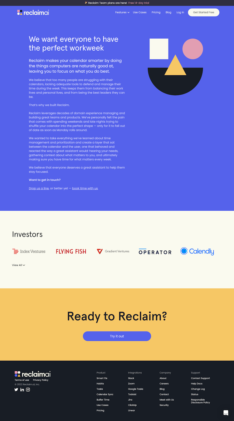 Reclaim About Us Page Design