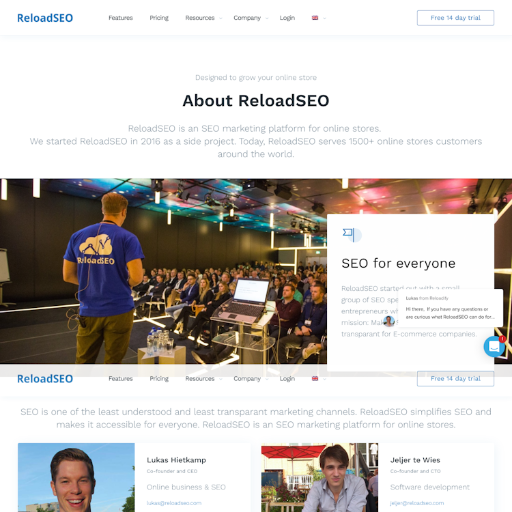 Reloadseo About Us Page Design