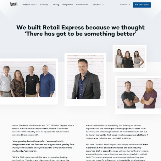 Retail Express About Us Page Design