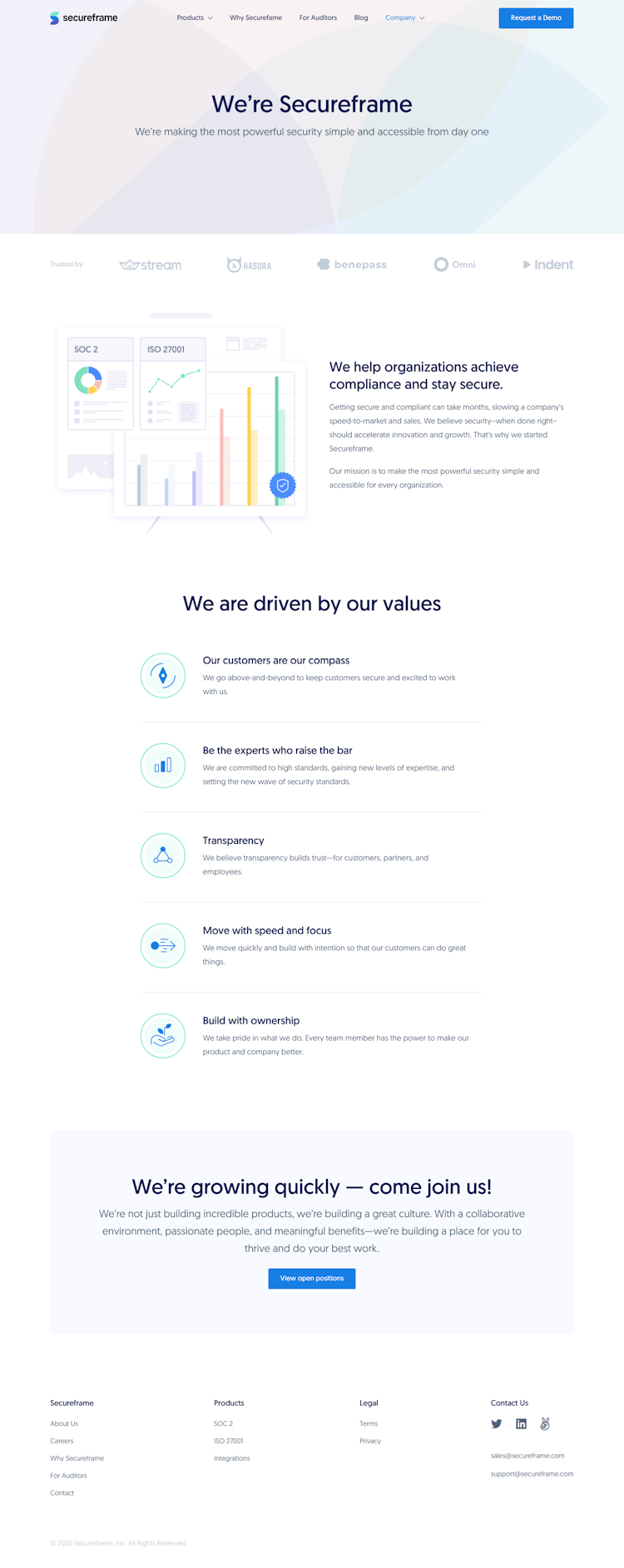 Secureframe About Us Page Design