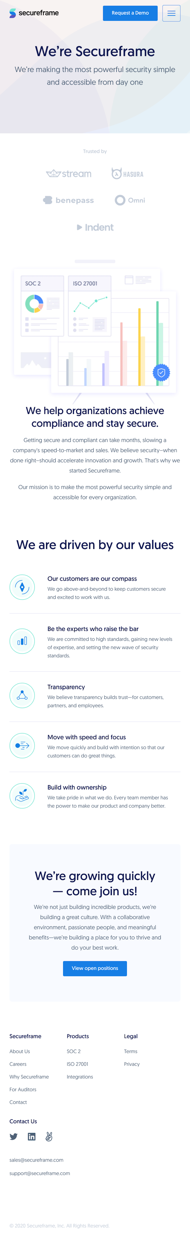 Secureframe About Us Page Design