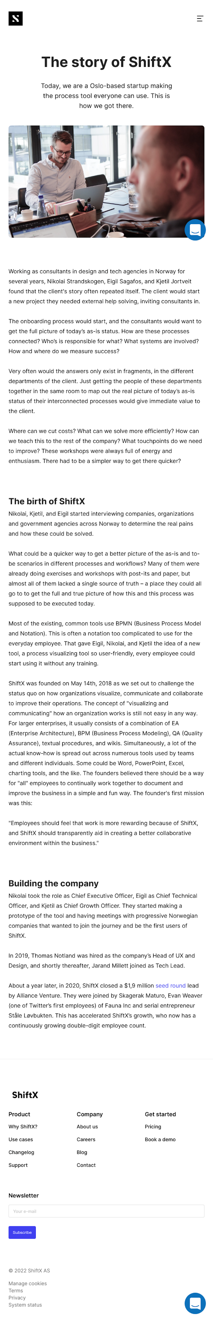 Shiftx About Us Page Design