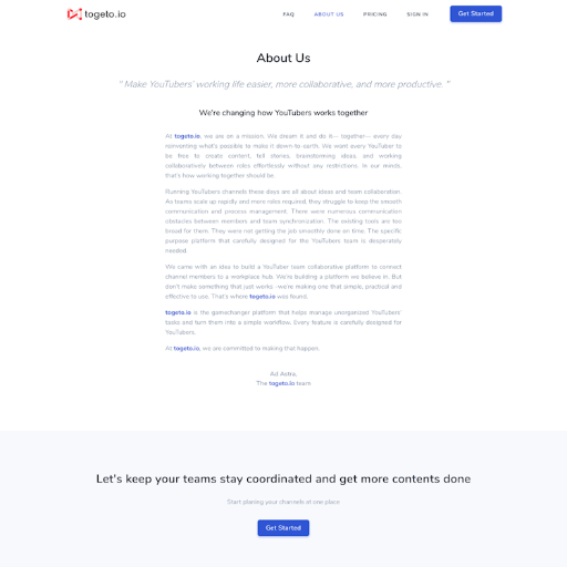 Togeto About Us Page Design