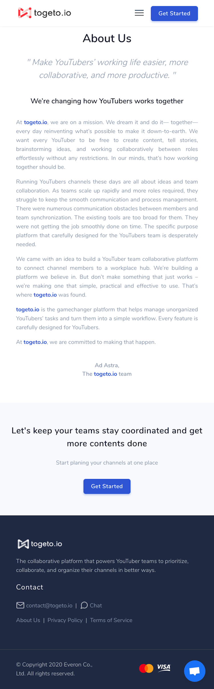 Togeto About Us Page Design