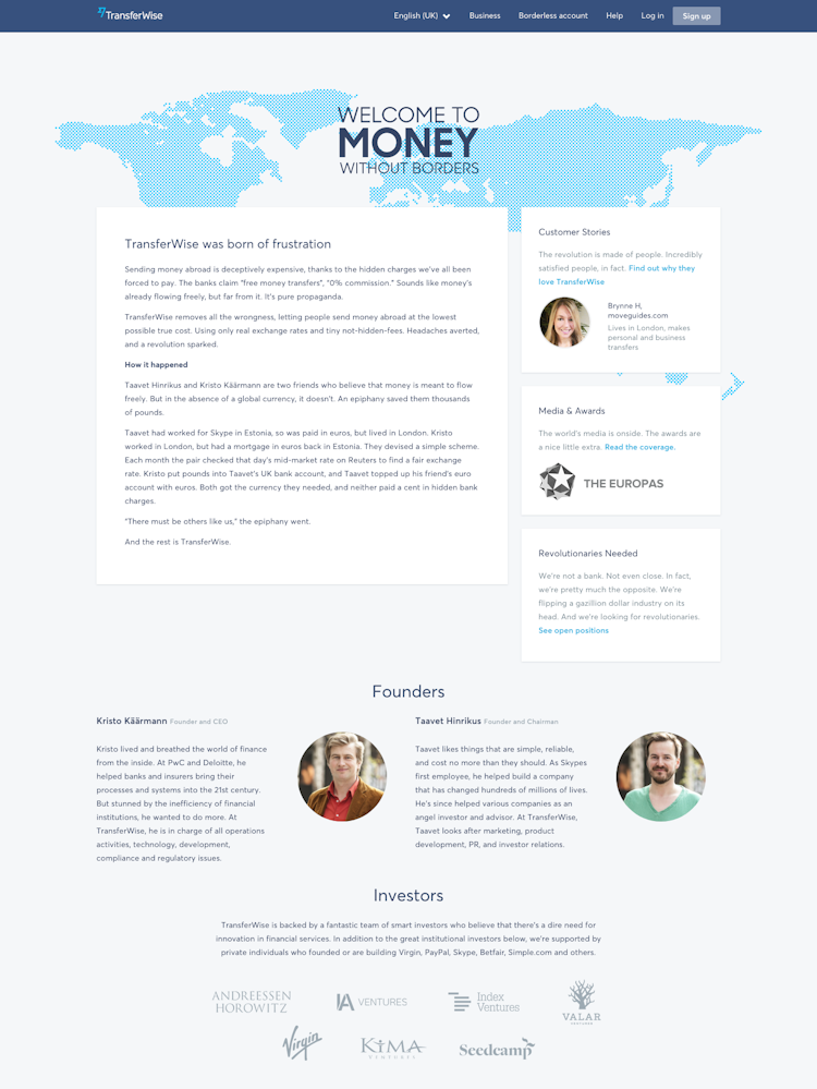 Transferwise About Us Page Design