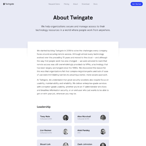 Twingate About Us Page Design