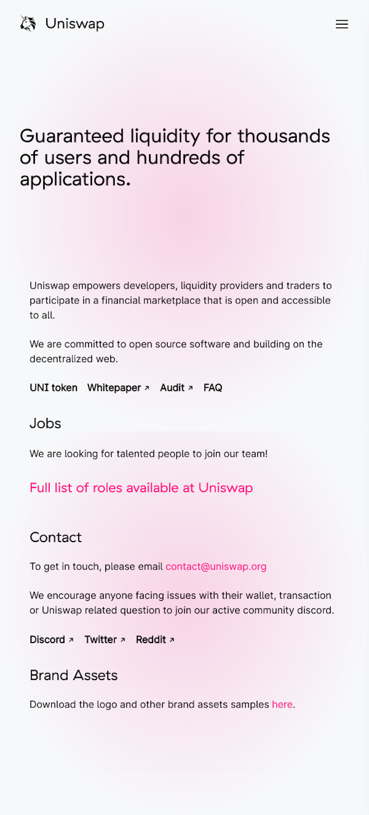 Uniswap About Us Page Design