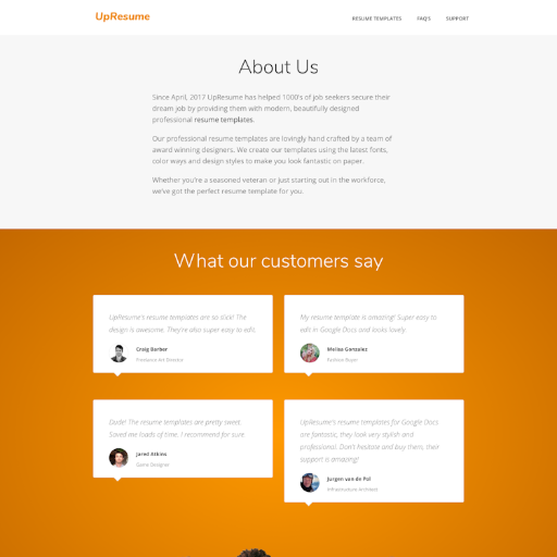 Upresume About Us Page Design