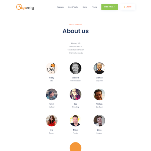 Upvoty About Us Page Design