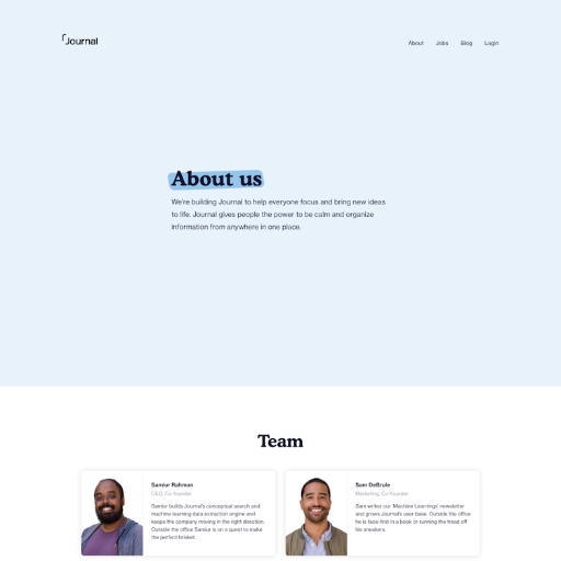 UseJournal About Us Page Design