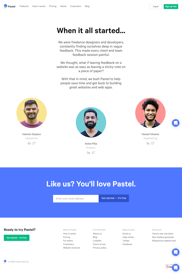 Usepastel About Us Page Design