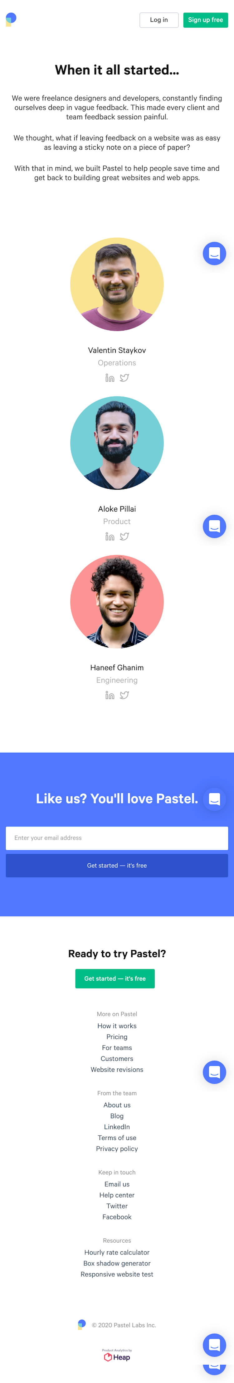 Usepastel About Us Page Design