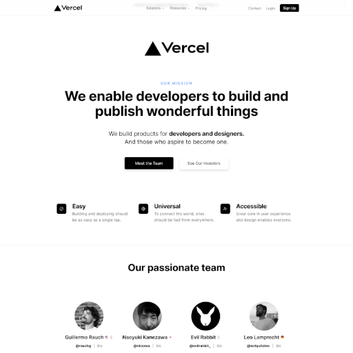 Vercel About Us Page Design