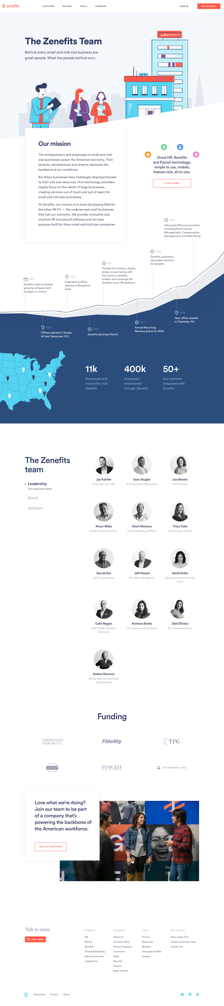 Zenefits About Us Page Design