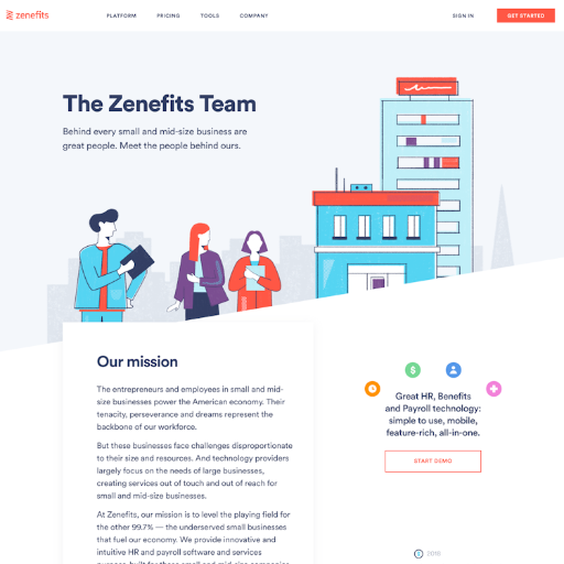 Zenefits About Us Page Design