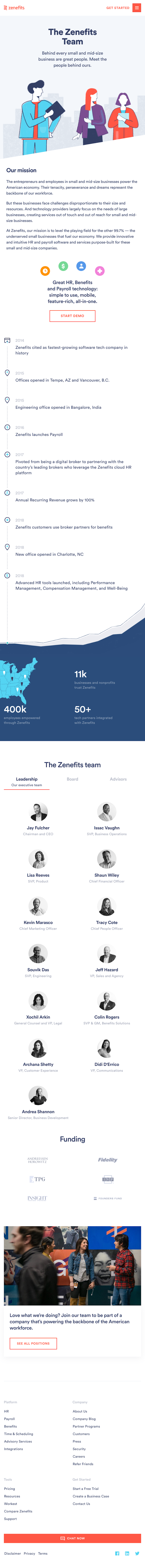 Zenefits About Us Page Design