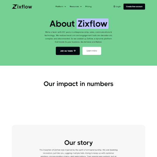 Zixflow About Us Page Design